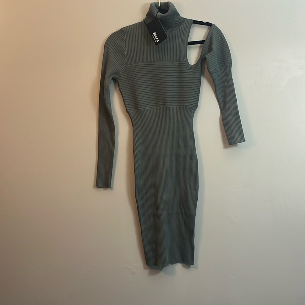 "Elegant Allure: Hera Collection Ribbed One-Shoulder Turtleneck Dress"